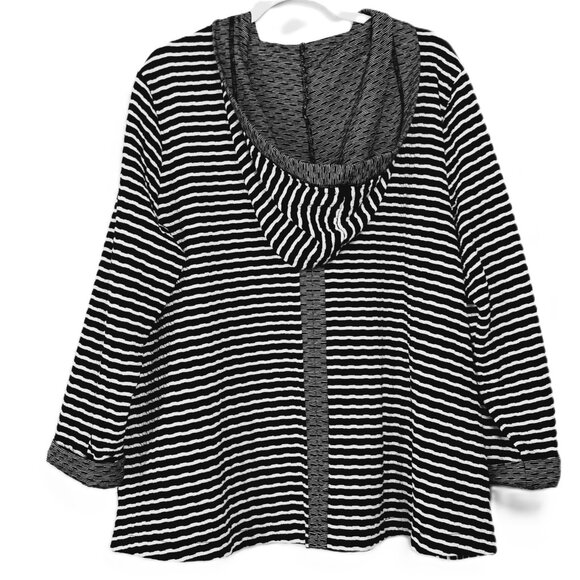 Habitat Striped Hooded A-Line Jacket XL Cotton Blend Lagenlook Relaxed - Picture 5 of 9